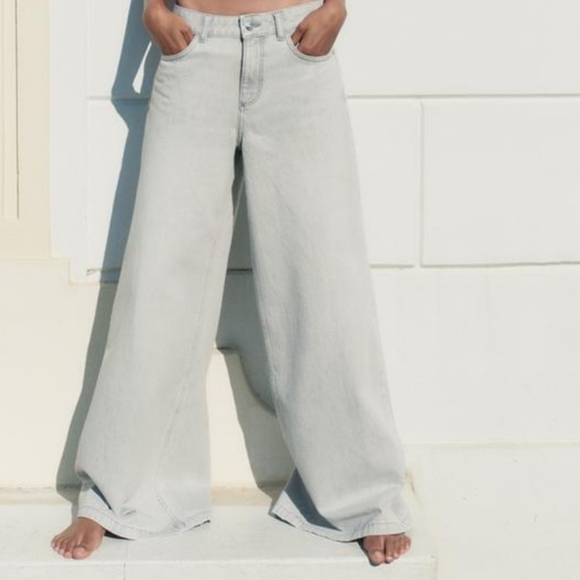 ZARA mid rise palazzo wide jeans grey - Picture 6 of 16